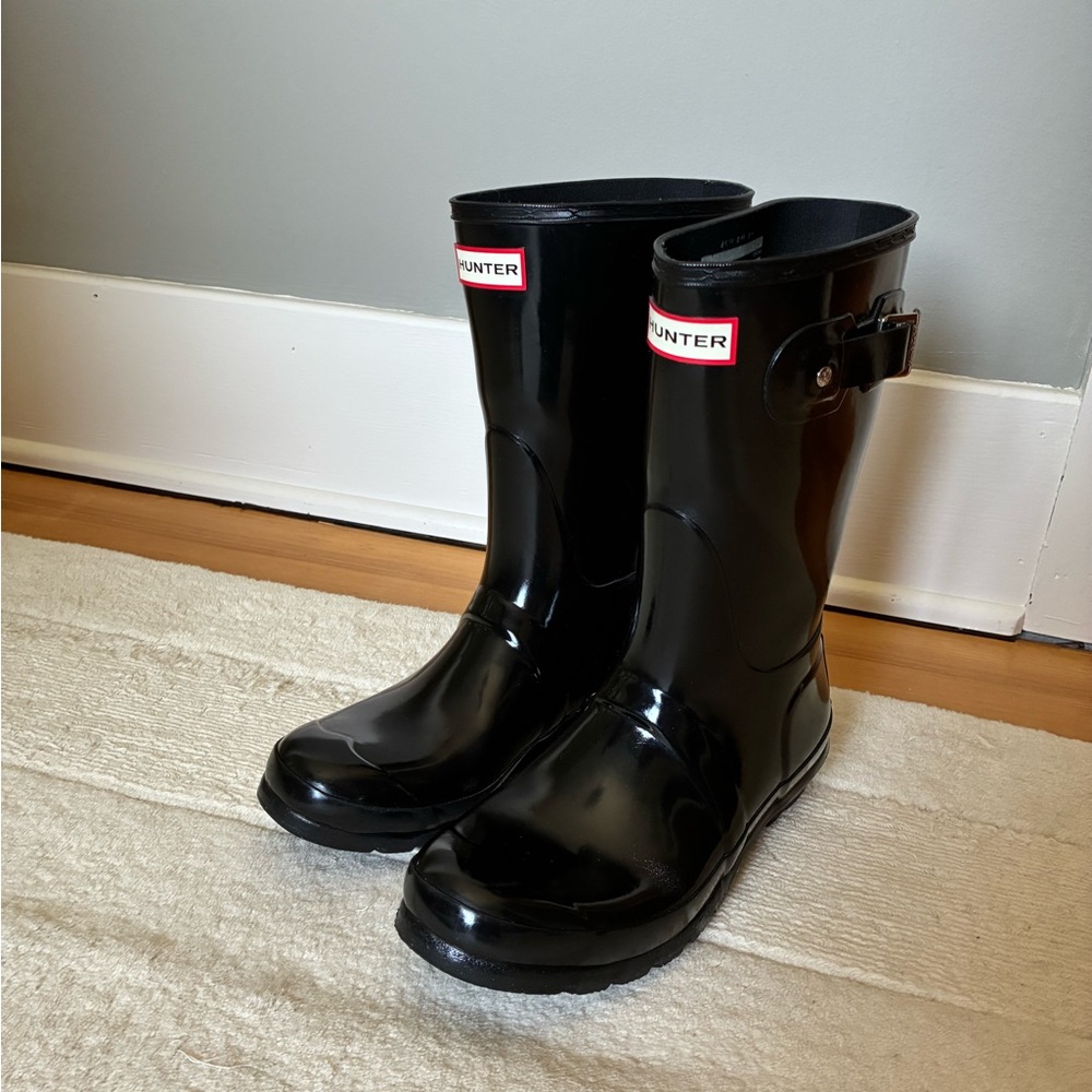 Hunter Short Black Glossy Rain Boots